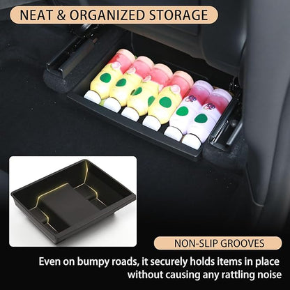 Under Seat Storage Box Organizer for Tesla Model Y Juniper 2025 2026 - Rear Row，Anti-Slip Hidden Underseat Organizer Tray with Lid Cover Storage Box for Model Y Juniper Interior Accessories (1 Pack）
