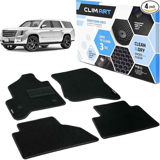 CLIM ART All-Weather Car Floor Mats Compatible with Cadillac Escalade 2015-2020, Custom-Fit Heavy-Duty Floor Liners for Cars & SUVs, Car Accessories for Men & Women, Black - FL011415243
