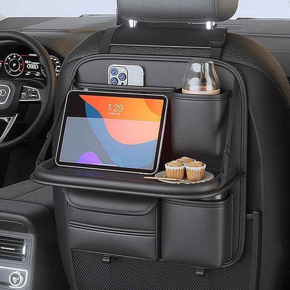 Backseat Car Tray for Kids, Sturdy Toddler Travel Tray Table with Cup Holder & Storage Pockets, Snack & Activity Car Seat Table for Road Trips, Fits Most Vehicles