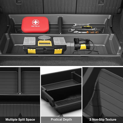 Hidden Trunk Organizer Tray for Tesla Model Y 2019-2026, Custom-Fit Rear Underfloor Storage Box, Durable ABS Compartment for Tools, Emergency Gear & Cleaning Supplies, Quick Access