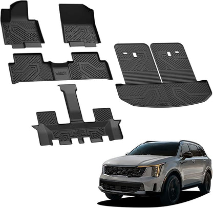 LASFIT Floor Mats & Backrest Mats & Cargo Mat for Kia Sorento Hybrid PHEV 2026 2025 2024 2023 2022 2021 (Not Fit Gasoline), All Weather TPE Custom Fit Floor Liners Car Mats Accessoires, Black