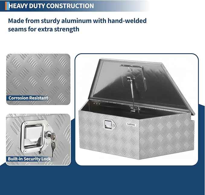 Garvee Heavy Duty Trailer Tongue Box with Lock & Keys, 39" x 16" x 12" Steel Tool Chest Storage Organizer for Utility Trailer, Pickup Truck Bed, RV, SUV and Off-Road Vehicle, Silver