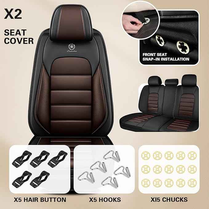 Car Seat Cover Fit for Honda CR-V 2014-2026 Waterproof Seat Covers,Nappa Faux Leather Breathable and Comfortable,Car Seat Protector Car Interior Accessories (Full Set) Coffee&Black
