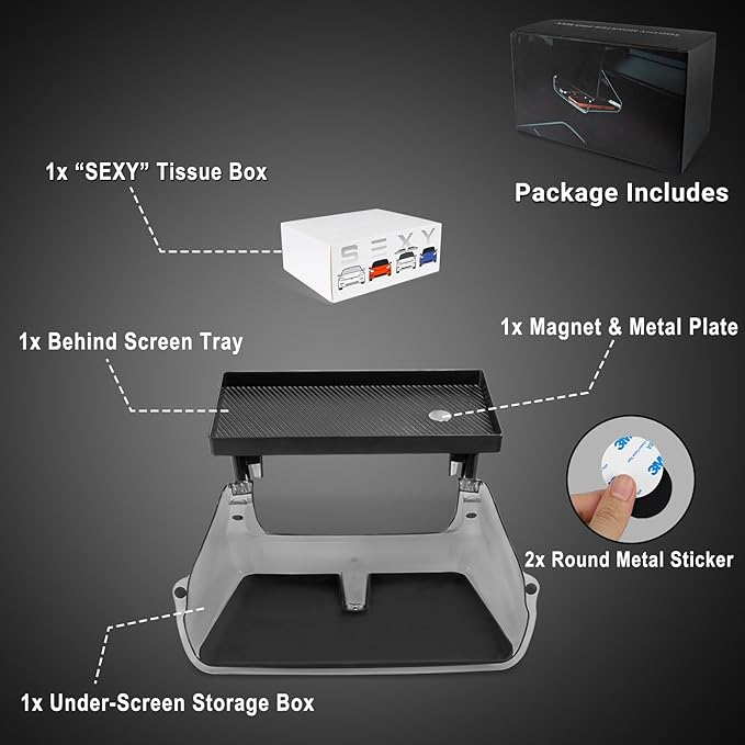 Under Screen Storage Organizer Model 3/Y Magnetic Center Console Organizer - Compatible with Tesla Model 3 2023-2017 Model Y Accessories 2024-2020 [Not Fit 2024 Model 3 Highland]