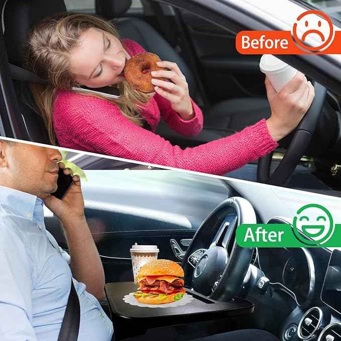 Steering Wheel Tray - 2 in 1 Car Seat Gap Filler Organizer, Multipurpose Table Tray for Eating, Drinking, Laptop