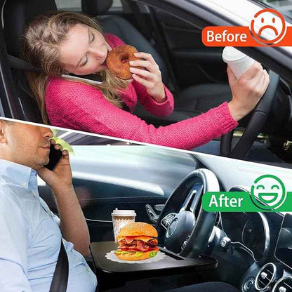 Steering Wheel Tray - 2 in 1 Car Seat Gap Filler Organizer, Multipurpose Table Tray for Eating, Drinking, Laptop
