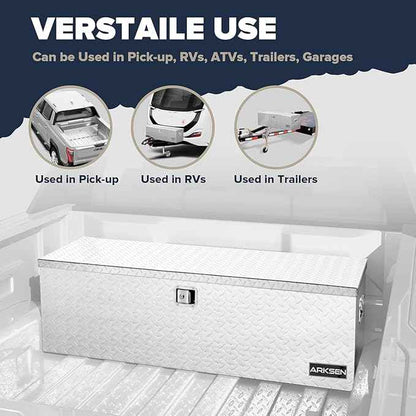 ARKSEN 49 x 15 x 15 Inch Diamond Plate Truck Bed Tool Box, Heavy Duty Waterproof Aluminum Toolboxes Storage Chest with Side Handle & Lock for Pickup Truck Bed, RV & Trailer Silver