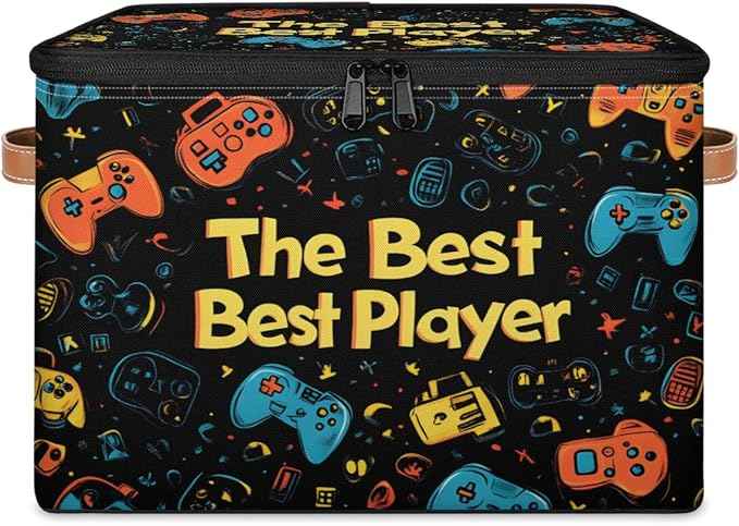 Game Storage Bins with Zipper Lids for Bedroom Kitchen Bathroom Storage Basket Foldable Toy Cube Storage Organizer for Kid Teen Women Men