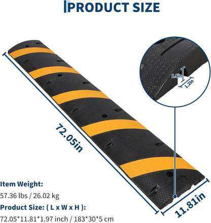4 PCS 6FT Speed Bumps Wite End for Road, Heavy-Duty 25,000 lbs Capacity Traffic Rubber Speed Humps with 2 Channel Floor Cord Cover for Asphalt Concrete Gravel Driveway Road (4)