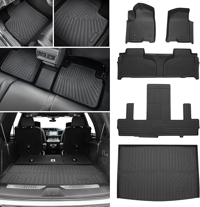 Floor Mats for Chevy Suburban & GMC Yukon XL 7 Seats 2021-2025 2026 All Weather Cargo Liner for Suburban Accessories Carpet TPE Heavy Duty Floor Mat (2nd Row Bucket Seats)