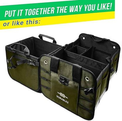 Heavy Duty 3-Section Trunk Organizer – Extra Large Collapsible & Foldable Cargo Box, Modular Car Storage System for SUV, Truck, Van – Green