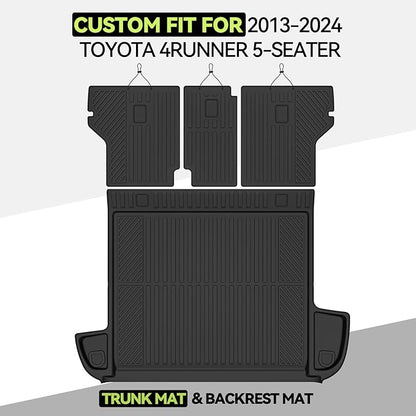Cargo Mat for 2013-2024 Toyota 4Runner 5-Seater, All Weather TPE Cargo Liner and Backrest Mats Protectors for Toyota 4Runner Trunk Mat Accessories