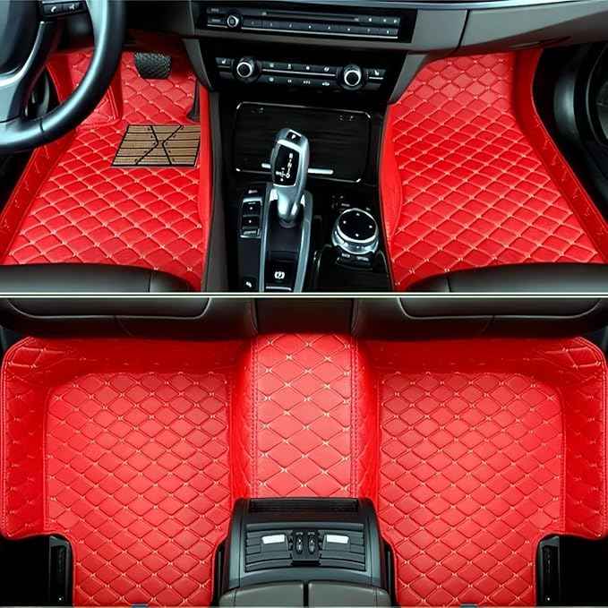 Yaruicar Custom Car Floor Mats for 2002-2026 Cadillac ATS CTS CT6 DTS Escalade Lyriq GT4 Optiq SRX SLS XT4 XT5 XT6 XTS Car Full Coverage Non-Slip Floor Liners (Red Biege)