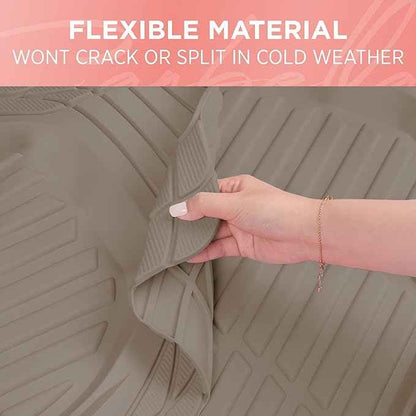 CARBELLA Heavy Duty Rubber 4-Piece Beige Car Floor Mats - Universal Trimmable All-Weather Car Accessories - Girl Car Accessories for Women & Cute Car Mats for Women for Girly Car Decor, Truck, & SUV