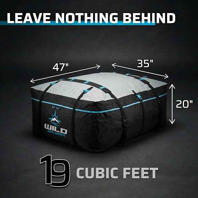 Rooftop Cargo Carrier - 19 Cubic Feet (XL), Waterproof Soft Shell Car Roof Cargo Carrier, Heavy Duty Car Top Luggage Cargo Bag with Patented Door Hooks and Non-Slip Mat