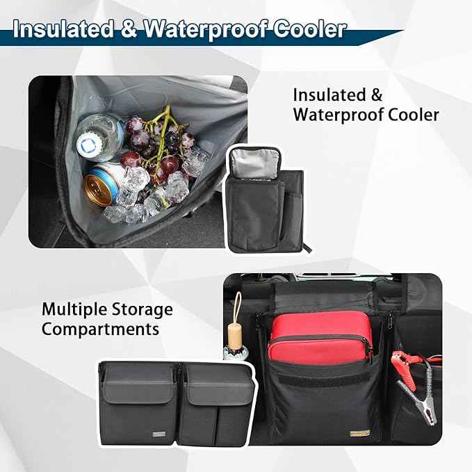 Deluxe Trunk and Backseat Organizer for Medium or large size SUVs & RVs, Detachable Storage Modules with Built-in Cooler, Patent Pending