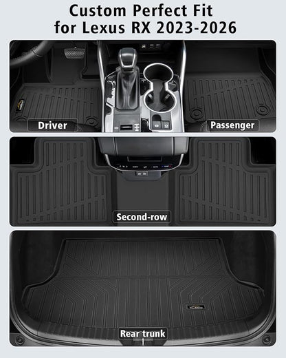 Floor Mats & Cargo Liner Custom Fit for Lexus 2023 2024 2025 2026 RX/RX350/RX350h/RX500h (Not for RX450h+ PHEV) All Weather TPE Rubber Floor Liners Full Set Automotive Mat for Lexus RX Accessories
