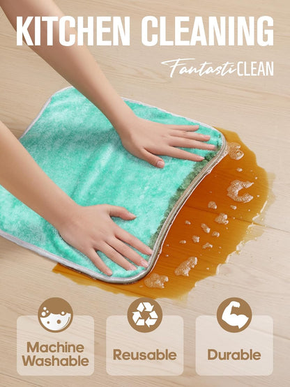 Fantasticlean Microfiber Car Detailing Towels, Car Drying Towel with Edge, Plush, Coral Fleece, 700GSM, 16" x 16", 6 Pack, Scratch-Free, Ultra Absorbent, Car RV Boat Home Cleaning (Grey and Green)