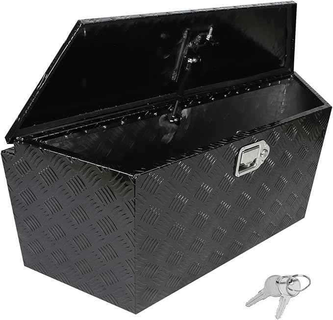 confote 39 Inch Heavy Duty Aluminum Stripes Plated Tool Box Pick Up Truck Bed RV Trailer Tongue Toolbox Waterproof Storage Organizer with Lock and Keys - 39 X 15 X 12 inch,Black