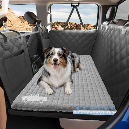 Truck Back Seat Extender for Dogs with Thick Egg Crate Foam Fuzzy Blanket Bed Mat, Soft Pet Car Seat Covers, Sturdy Backseat Trucks Dog Bed for Travel, Waterproof Dog Hammock for Truck Crew Cab