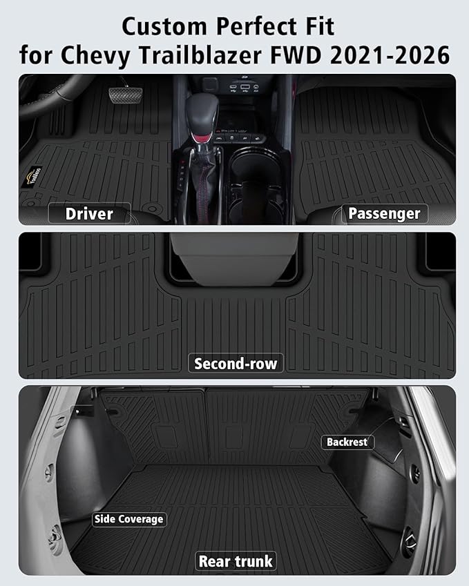 Floor Mats Custom Fit for Chevy Trailblazer FWD 2021-2025 2026 Trunk Mat with Backrest Mat All Weather TPE Cargo Liner Full Set for Chevrolet Trailblazer Accessories,Black (Upper Cargo Floor Mat)