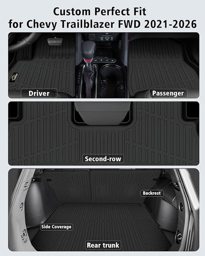 Floor Mats Custom Fit for Chevy Trailblazer FWD 2021-2025 2026 Trunk Mat with Backrest Mat All Weather TPE Cargo Liner Full Set for Chevrolet Trailblazer Accessories,Black (Upper Cargo Floor Mat)