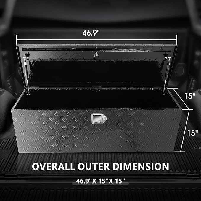 DNA MOTORING Truck Tool Box Lockable Storage Box, Truck Bed Tool Box Truck Bed Organizer Aluminum Truck Tool Boxes for Bed of Truck, w/Lock & Keys, 47"L X 15" W X 15" H Black, TBOX-T5-001-BK