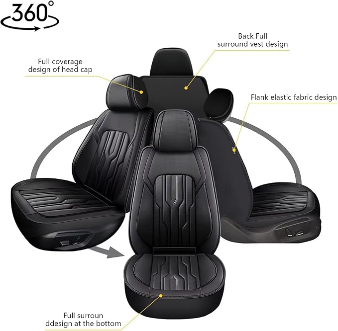 YORKNEIC Seat Covers Front Set for Dodge Grand Caravan 2008-2020: Breathable Leather Car Seat Covers (2 Front Set, Black)