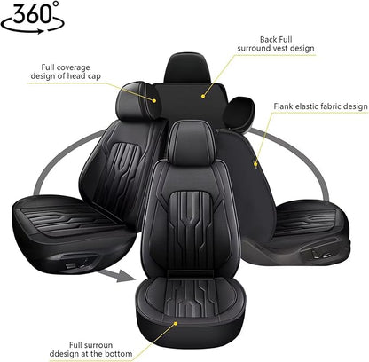 YORKNEIC Seat Covers Front Set for Dodge Grand Caravan 2008-2020: Breathable Leather Car Seat Covers (2 Front Set, Black)
