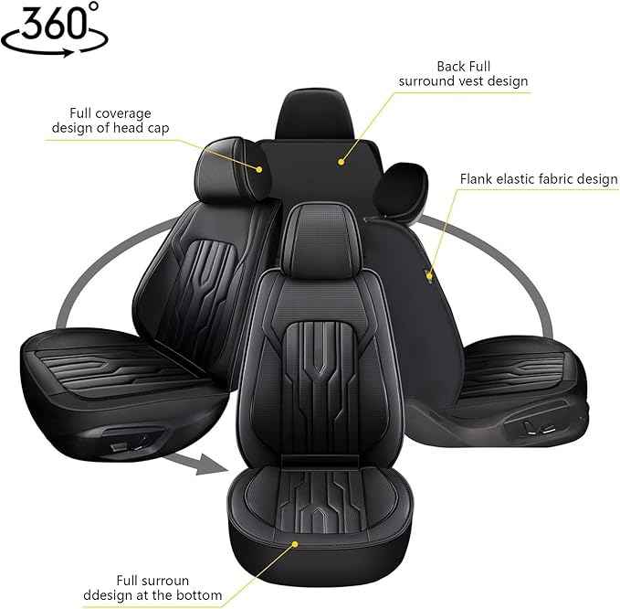 YORKENIC Fit for Jeep Liberty Seat Covers Front Set 2002-2012: Breathable Leather Car Seat Covers Compatible Airbag (2 Front Set, Black)