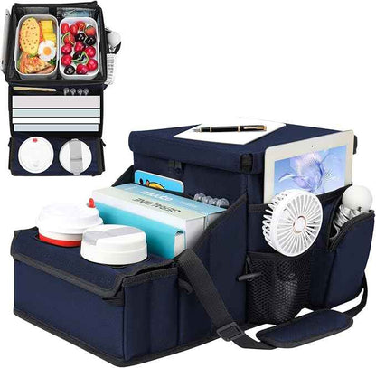Car Organizer for Front Seat Organizer and Storage, Collapsible Car Caddy, Passenger Seat Organizer with Partitions & Cup Holders, Car Organization for kids and Adults (Blue)