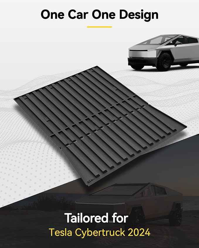 3W Tesla Cybertruck Pickup Trunk Mat Set 2023 2024 2025,TPE All Weather Custom Fit Pickup Frunk Mat Cargo Liner Set, Black