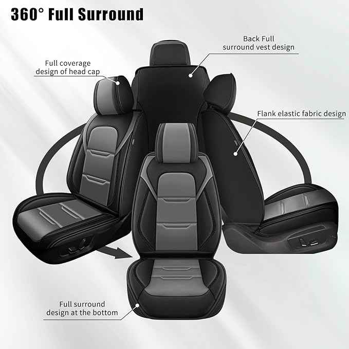 YORKNEIC Seat Covers for Dodge Nitro 2010-2020:2 Row 5 Seat Full Set Faux Leather Car Seat Covers for Nitro Automotive Seat Cushion with Airbag Compatible(5 Seat Full Set,Black&Grey)