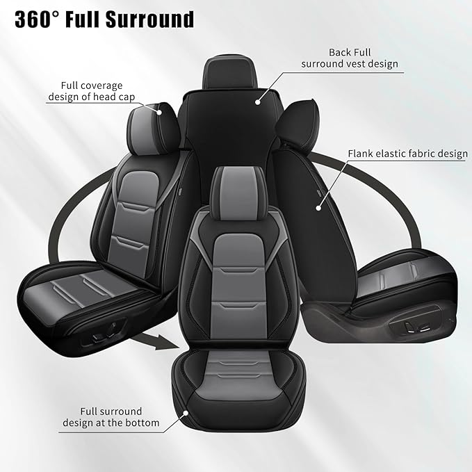 YORKNEIC Seat Covers for Ford Bronco Sport 2021-2024 2025 2026: 2 Row 5 Seat Full Set Leather Car Seat Covers Cushion (5 Seat Full Set, Black&Grey)