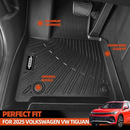 Custom Fit Floor Mats for 2025 2026 Volkswagen Tiguan, All Weather TPE Floor Liners with Trunk Mat & Backrest Protectors, Odorless Full Set Interior Accessories