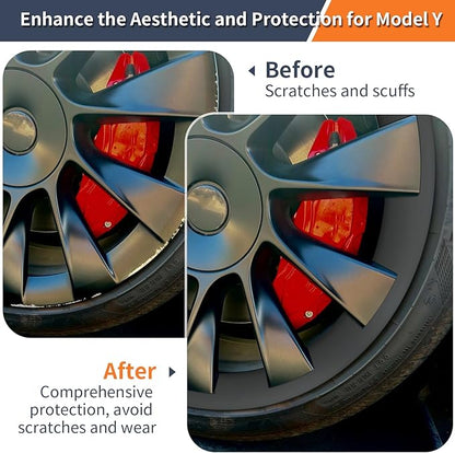 Tesla Model Y Rim Protector Fit 20" Induction Wheels 2020-2024|Wheel Covers 20 inch|ABS Guard Hubcap Cover for Curb Rash Prevention| Model Y Accessories|Matte Black(Set of 4)