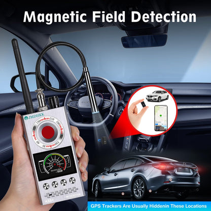 JMDHKK Hidden Camera Detector & Bug Detector – Magnetic Tracker & Wireless Signal Finder for Home, Office, Hotel, Car – Advanced Privacy Protection for Travel & Security（Silver