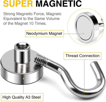 DIYMAG Magnetic Hooks, 30Lbs Strong Heavy Duty Cruise Magnet S-Hooks for Classroom, Fridge, Hanging, Cabins, Grill, Kitchen, Garage, Workplace and Office Etc, (200 Pack-Silver),Screw in Hook