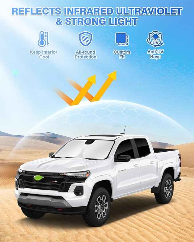 Sunshades for 2023-2025 2026 Chevrolet/Chevy Colorado Accessories Windshield Sun Shade Side Rear Window Shade Cover Sun Visor Shield Privacy Protection Keep Vehicle Cool Black 5PCS