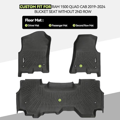Tongama-Floor Mats for Dodge Ram 1500 Quad Cab 2019-2024 Bucket Seat Without 2nd Row Under Seat Storage(Not Fit 1500 Classic Model/Crew Cab) - All Weather for Dodge Ram 1500 Floor Mats Accessories9