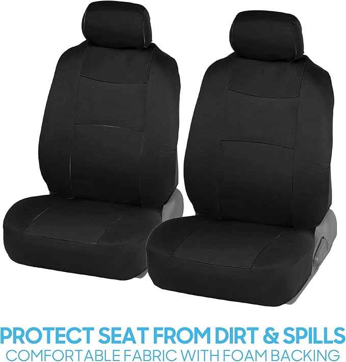 BDK PolyPro Black Car Seat Covers Full Set with Matching Carpet Floor Mats - Automotive Seat Covers for Cars Trucks SUV - Includes Split Bench Rear Seat Cover - Interior Car Accessories