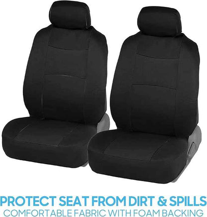 BDK PolyPro Black Car Seat Covers Full Set with Matching Carpet Floor Mats - Automotive Seat Covers for Cars Trucks SUV - Includes Split Bench Rear Seat Cover - Interior Car Accessories