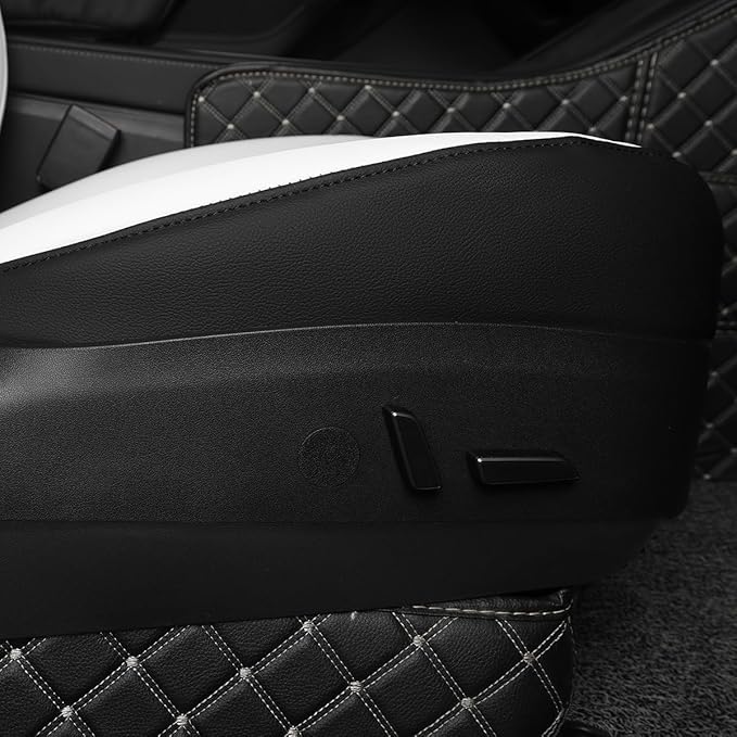 EKR Model Y Seat Covers for Tesla Model y 2020 2021 2022 2023 2024 2025 Long Range/Performance/Standard Range (Only for 5 Seats),Leather Car Seat Cover Full Set,Faux Leather (Black/White)