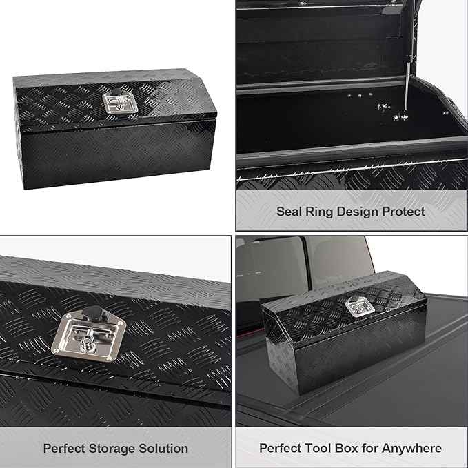 30 Inch Black Aluminum Tool Box Wide Utility Trailer Tongue 5 Bar Tread ToolBox for Pick Up Truck Bed RV ATV Organizer Trailer Storage Tool Box with Lock and Keys (30"x13.2"x13.5")
