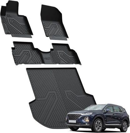 LASFIT Floor Mats & Cargo Mats Fits for Hyundai Santa Fe 2020 2019 (Not fit 2019 Santa Fe XL) All Weather TPE Custom Fit Floor Liners Car Mats & Trunk Mats Accessoires, Black