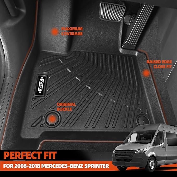 Custom Fit Floor Mats for 2008-2018 Mercedes-Benz Sprinter, All Weather TPE Floor Liners, Odorless Full Set Interior Accessories
