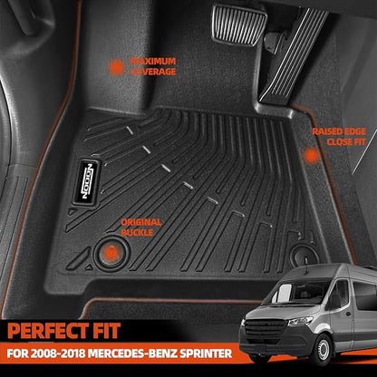 Custom Fit Floor Mats for 2008-2018 Mercedes-Benz Sprinter, All Weather TPE Floor Liners, Odorless Full Set Interior Accessories