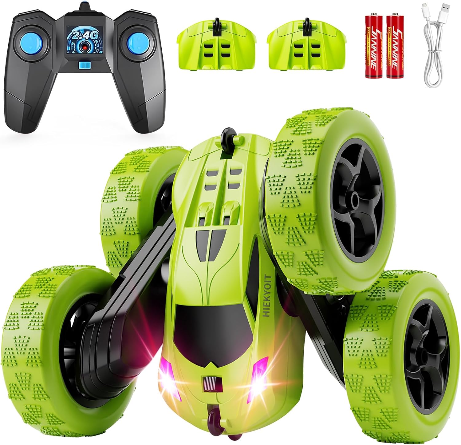 Remote Control Car for Kids Ages 6+, RC Cars Stunt Car Toy 4WD Double Sided 360° Rotating Remote Control with Headlights, Birthday Xmas Gifts for Boys 6 7 8 9 10 11 12 Green - AutoBay