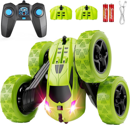 Remote Control Car for Kids Ages 6+, RC Cars Stunt Car Toy 4WD Double Sided 360° Rotating Remote Control with Headlights, Birthday Xmas Gifts for Boys 6 7 8 9 10 11 12 Green - AutoBay