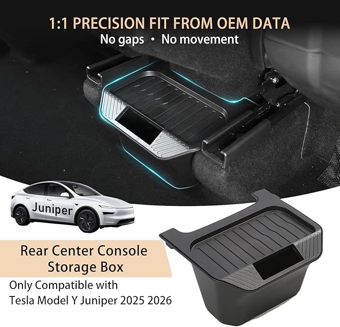 Rear Center Console Trash Can Garbage Bin For Tesla Model Y Juniper 2025 2026, Anti-Slip & Durable Under Seat Storage Box Organizer with Lid Cover for Model Y Juniper Interior Accessories (1 Pack)